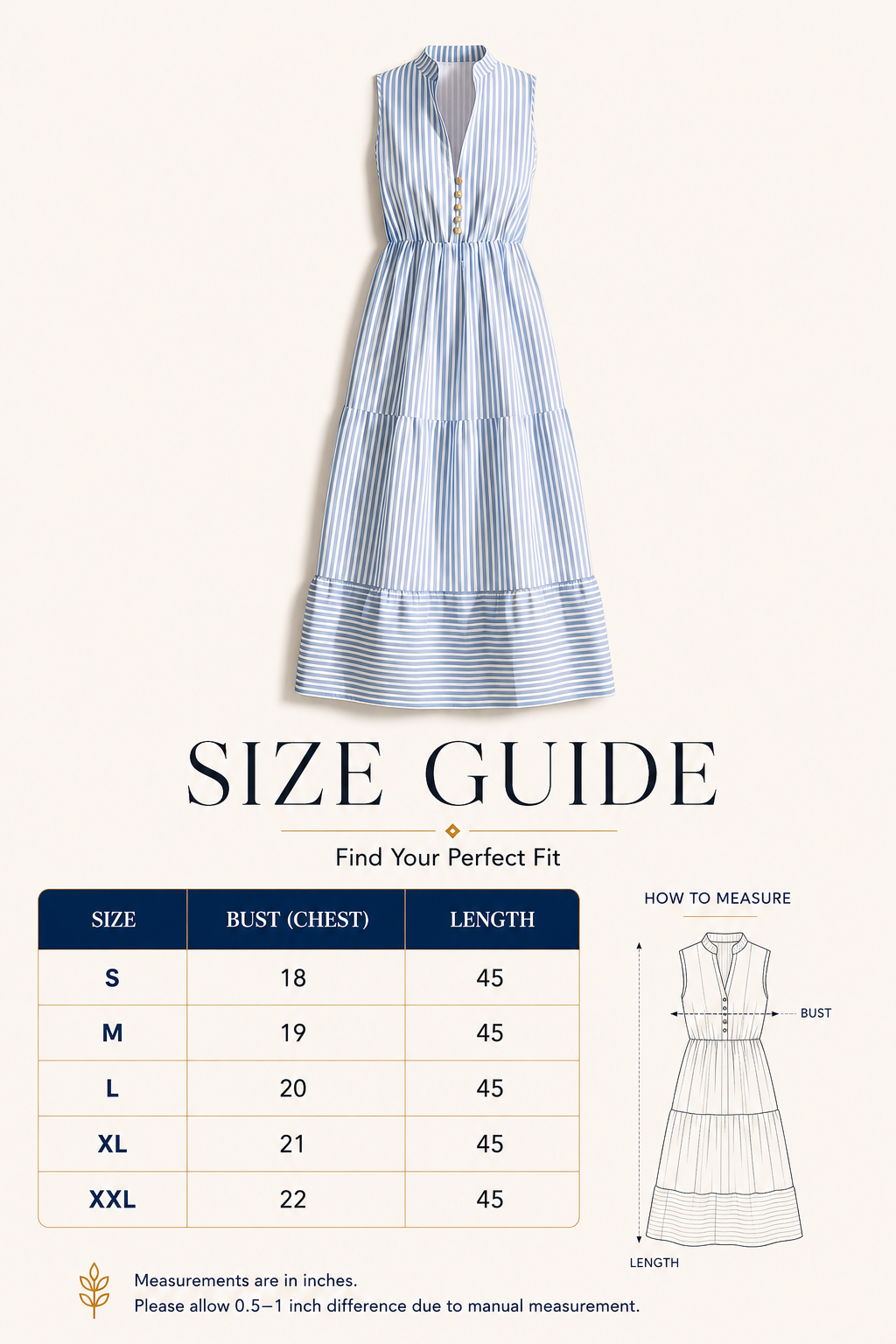 Blue Striped Fit & Flare Midi Dress