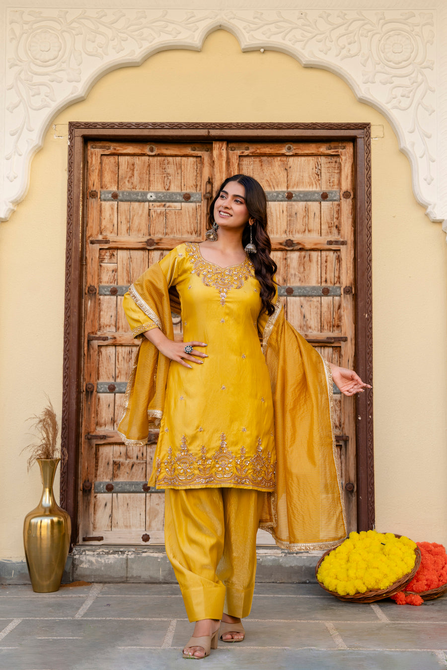 Premium Ready Made Silk Kurti Pant Dupatta Set