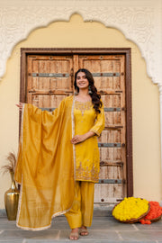 Premium Ready Made Silk Kurti Pant Dupatta Set