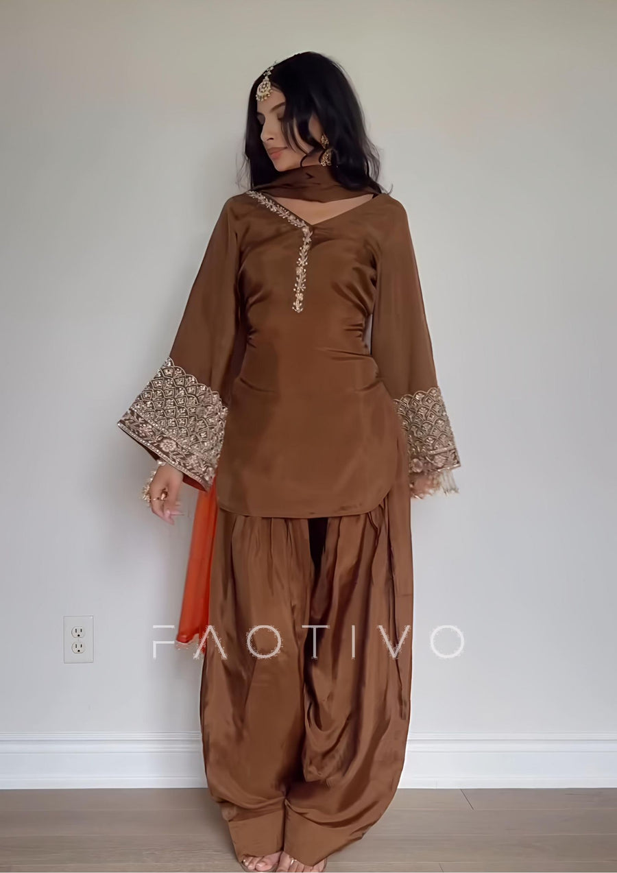 Satin Silk Embroidered Suit Set for Women