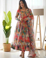 Women’s Heavy Organza Silk Printed Anarkali Set