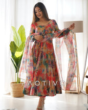 Women’s Heavy Organza Silk Printed Anarkali Set