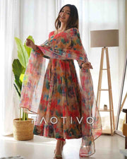 Women’s Heavy Organza Silk Printed Anarkali Set