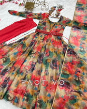 Women’s Heavy Organza Silk Printed Anarkali Set