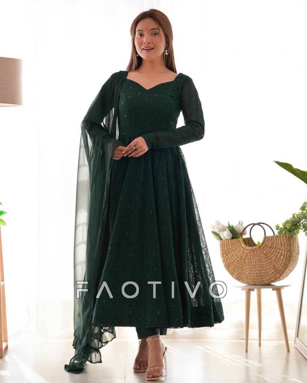 Heavy Pure Soft Fox Georgette Lucknowi Sequin Work Anarkali Set