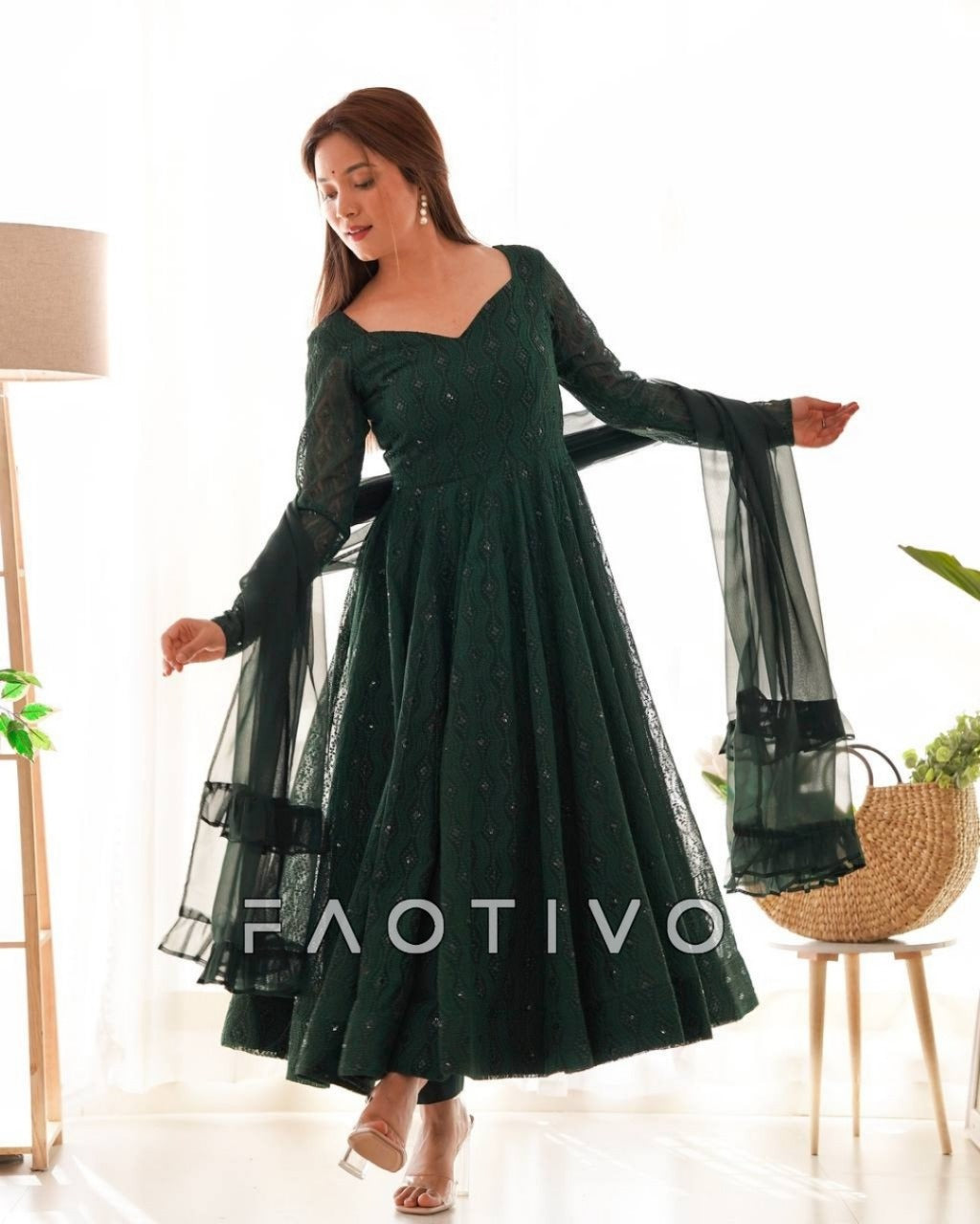 Heavy Pure Soft Fox Georgette Lucknowi Sequin Work Anarkali Set