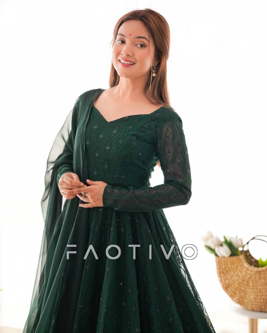 Heavy Pure Soft Fox Georgette Lucknowi Sequin Work Anarkali Set
