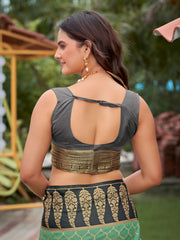 Sea Green & Charcoal Grey Woven Jacquard Silk Saree with Blouse Piece