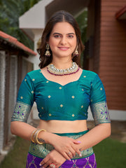 Royal Purple & Peacock Green Woven Jacquard Silk Saree with Blouse Piece