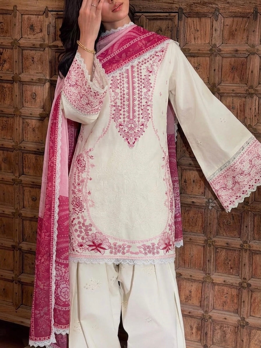 Women’s White Satin Rayon Embroidered  Farshi Palazzo Suit Set