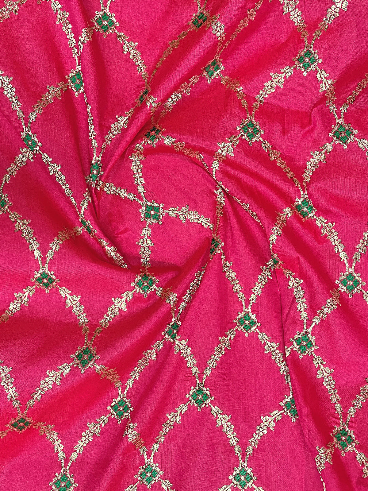Rani Pink & Emerald Green Woven Jacquard Silk Saree with Blouse Piece