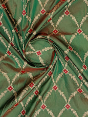Olive Green & Maroon Red Woven Jacquard Silk Saree with Blouse Piece