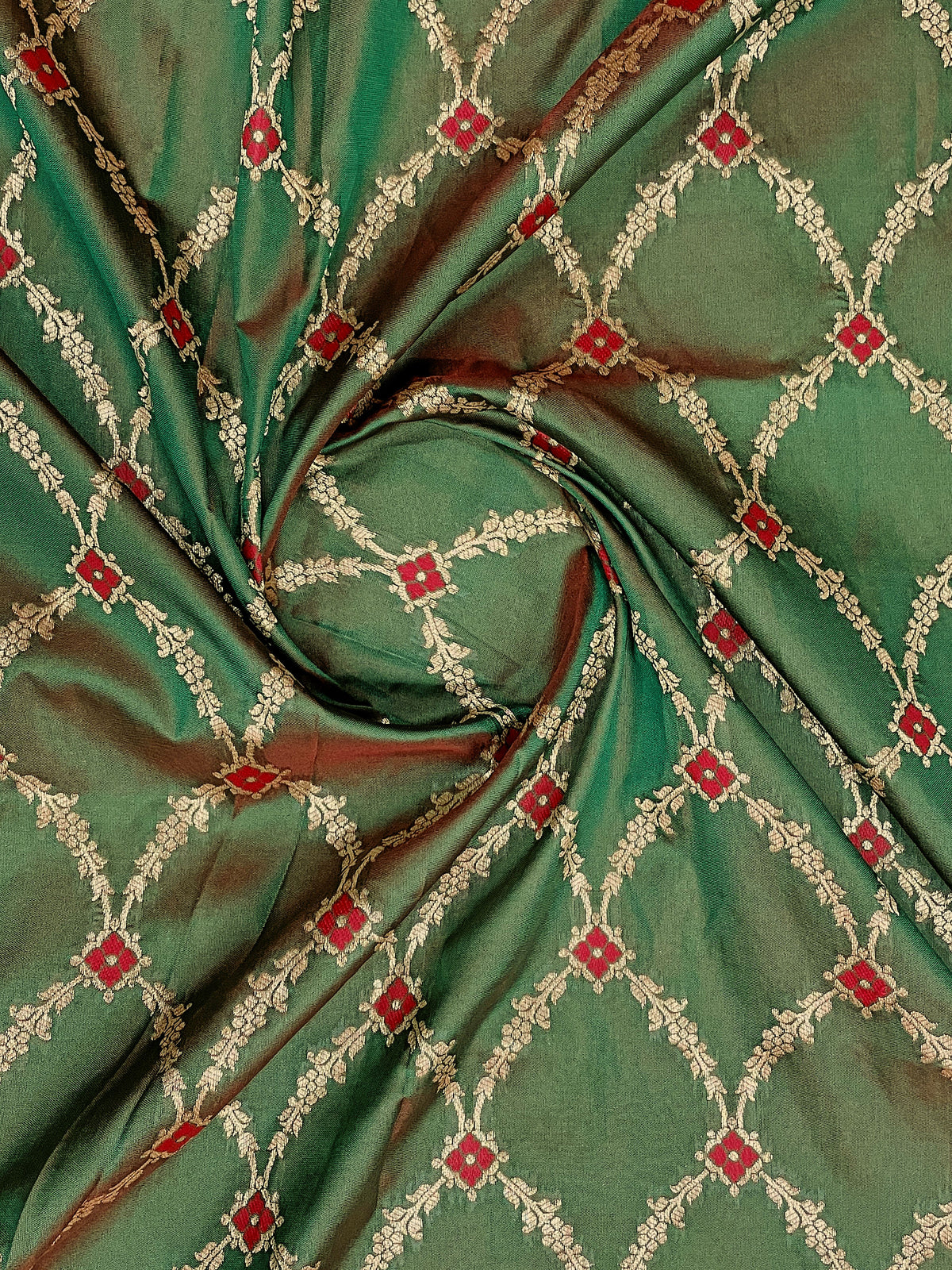 Olive Green & Maroon Red Woven Jacquard Silk Saree with Blouse Piece