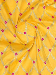 Bright Yellow & Magenta Pink Woven Jacquard Silk Saree with Blouse Piece