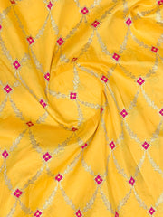 Mustard Yellow & Rani Pink Woven Jacquard Silk Saree with Blouse Piece