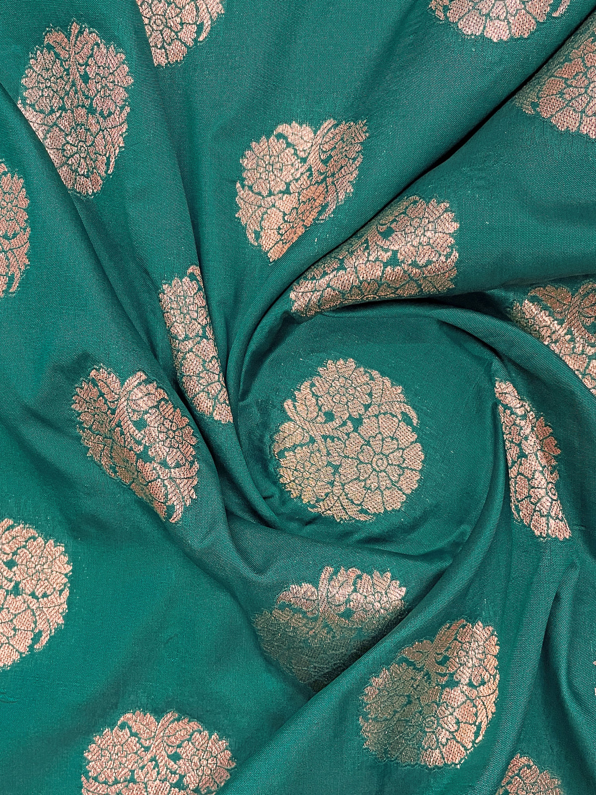 Bottle Green & Rose Gold Woven Jacquard Silk Saree with Blouse Piece