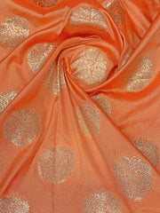 Peach Orange & Rose Gold Woven Jacquard Silk Saree with Blouse Piece