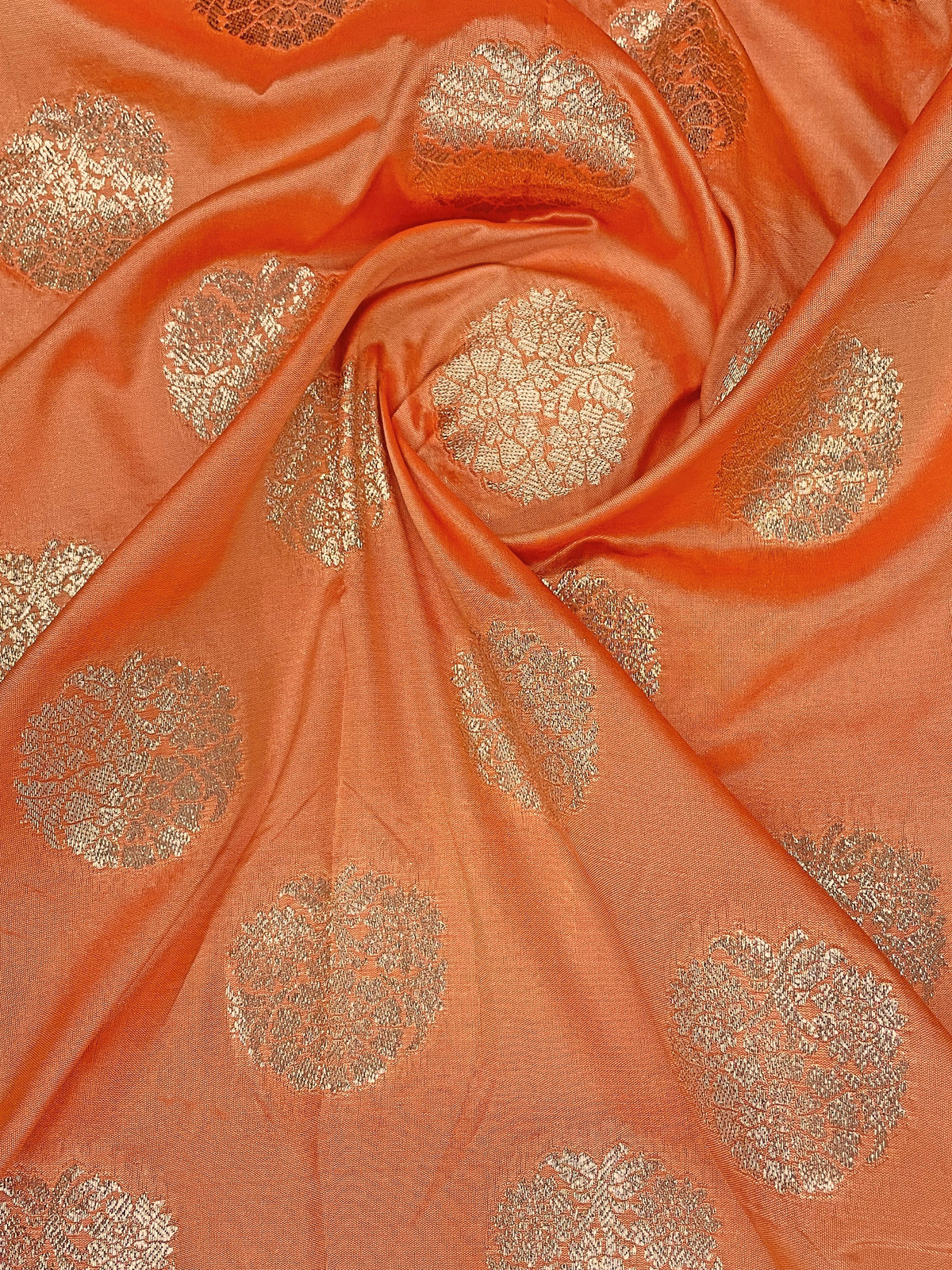 Peach Orange & Rose Gold Woven Jacquard Silk Saree with Blouse Piece