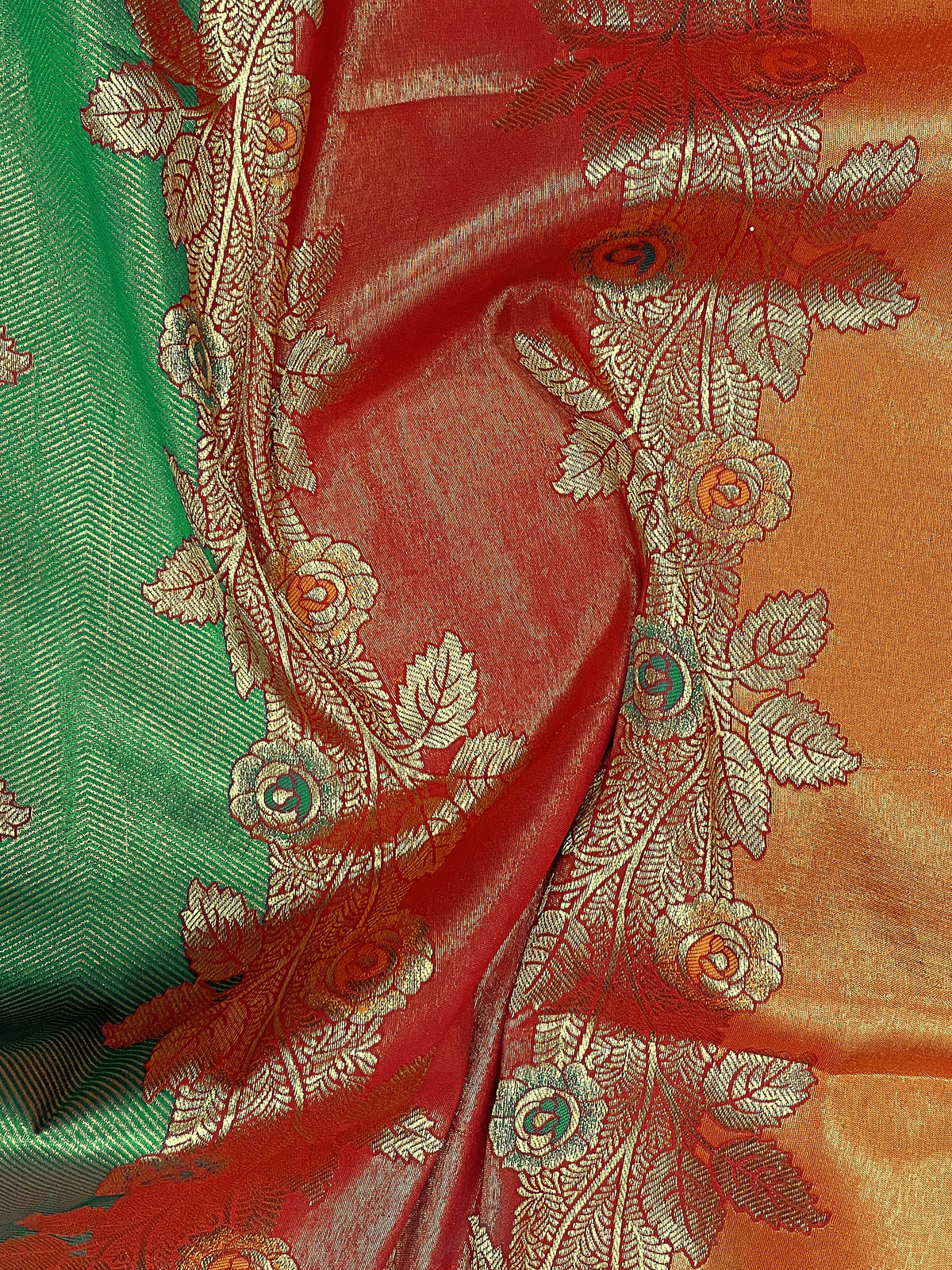 Multi-Color Red, Yellow & Green Woven Jacquard Silk Saree with Blouse Piece