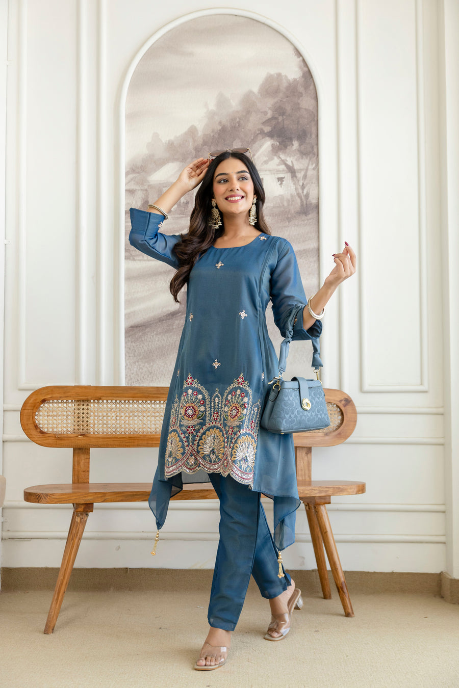 Women’s Designer Cosmos Shimmer Kurti Pant Set