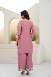 Women’s Embroidered Chinon Kurti Palazzo  Set with Dupatta