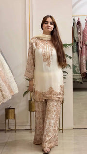 Designer Faux Georgette Heavy Embroidered Sequin Work 3 Piece Suit Set