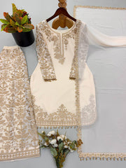 Designer Faux Georgette Heavy Embroidered Sequin Work 3 Piece Suit Set
