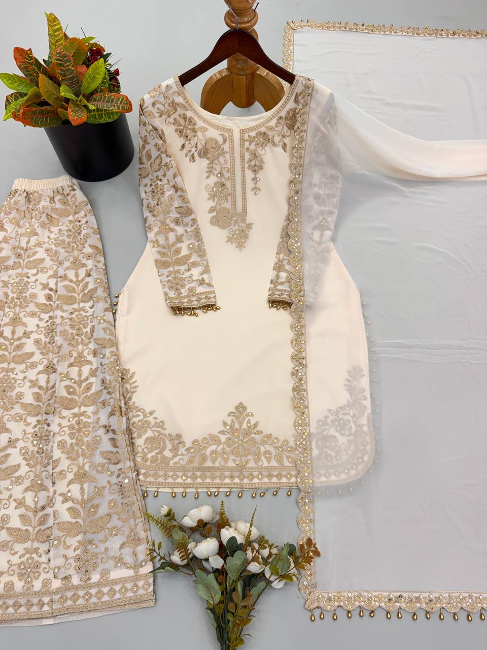 Designer Faux Georgette Heavy Embroidered Sequin Work 3 Piece Suit Set