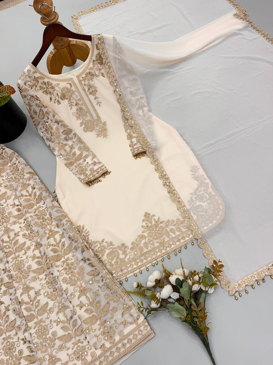 Designer Faux Georgette Heavy Embroidered Sequin Work 3 Piece Suit Set