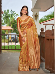 Mustard Gold & Copper Woven Jacquard Silk Saree with Blouse Piece