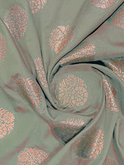 Sage Green & Rose Gold Woven Jacquard Silk Saree with Blouse Piece
