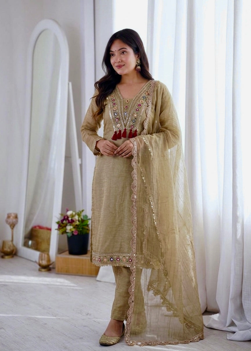 Women’s Light Gold 3 Piece Festive Suit Set