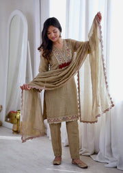 Women’s Light Gold 3 Piece Festive Suit Set