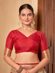 Crimson Red & Gold Zari Woven Jacquard Silk Saree with Blouse Piece