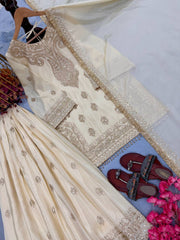 Chinon Silk Embroidered 3 Piece Palazzo Suit