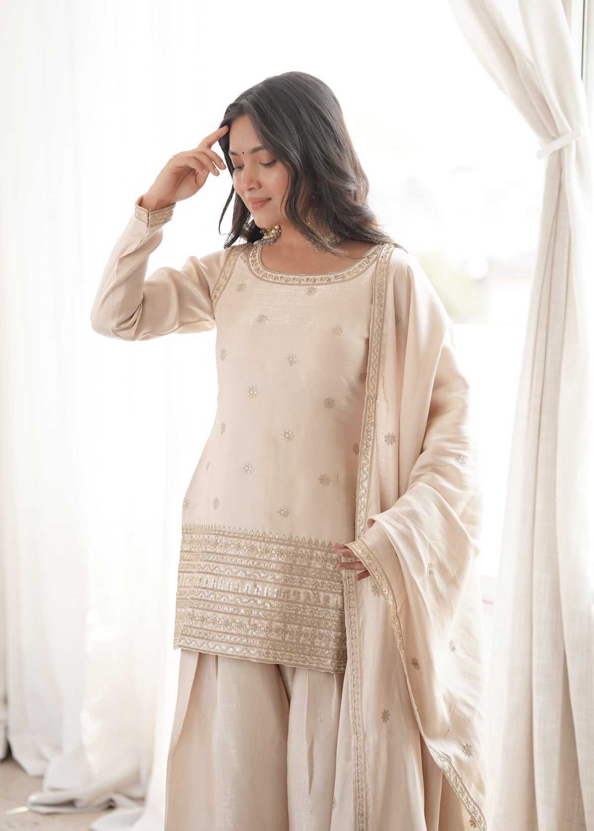 Glass Roman Silk Embroidered 3 Piece Farshi Shalwar Suit