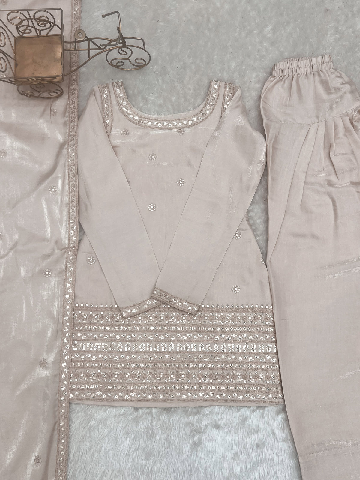 Glass Roman Silk Embroidered 3 Piece Farshi Shalwar Suit