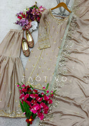 Embroidered Chinon Silk Sharara Suit Set