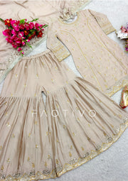 Embroidered Chinon Silk Sharara Suit Set