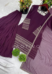 FAOTIVO Deep Purple Embroidered Sharara Suit Set