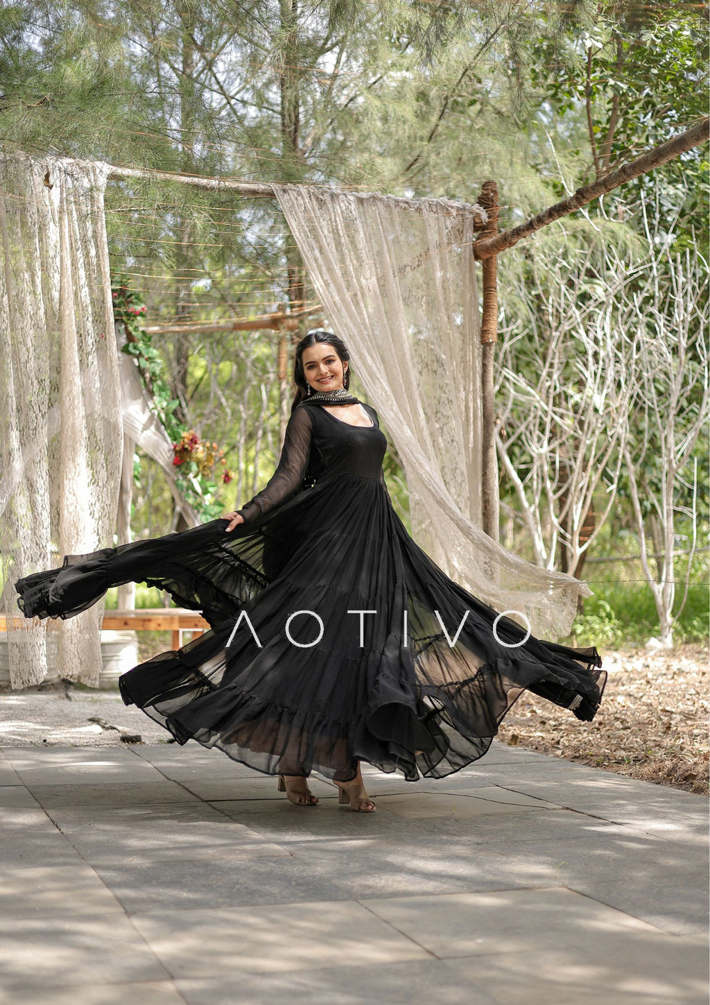 Black is the moment. Always. Premium Readymade Faux Georgette Gown with Designer Embroidered Dupatta – 5 Layer Flair | Women's Ethnic Dress | Traditional Wear | M to 2XL