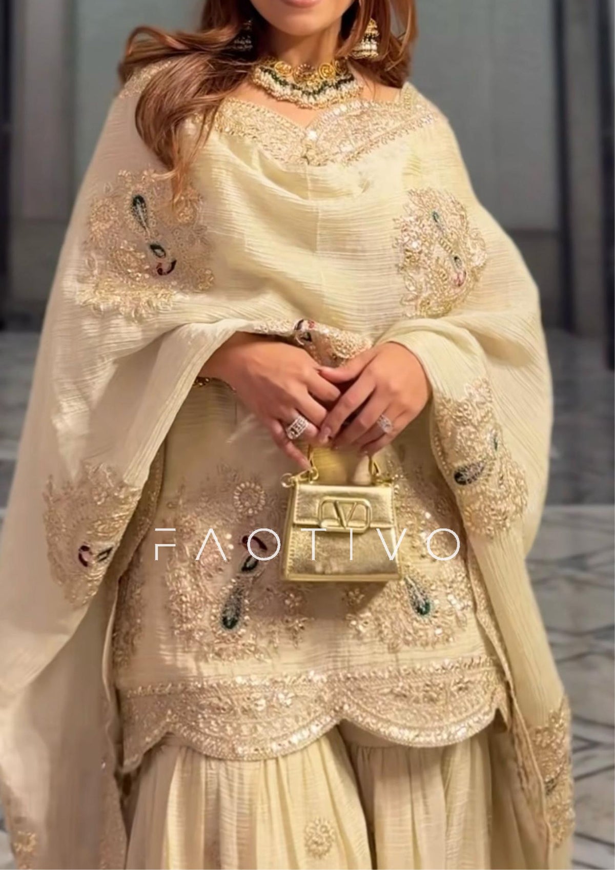Designer Embroidered Chinnon Silk Sharara Suit