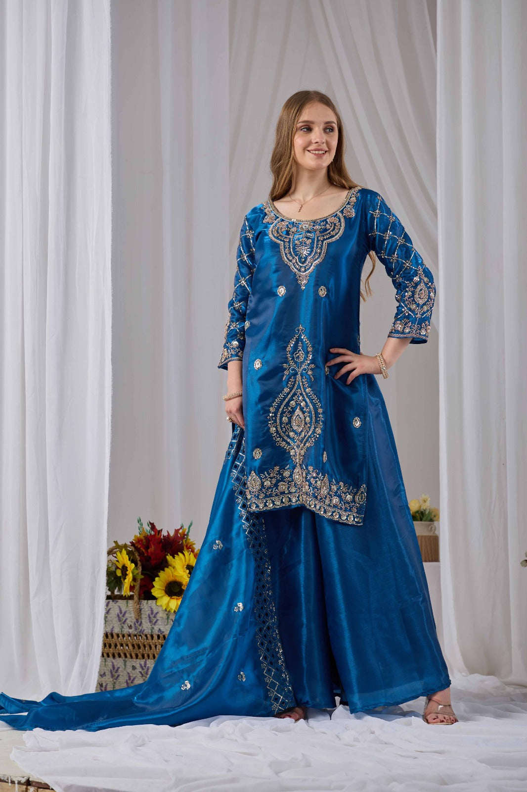 Faotivo Premium Collection Blue Silk Embroidered Set