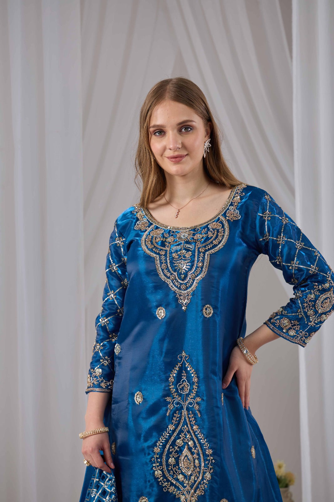 Faotivo Premium Collection Blue Silk Embroidered Set