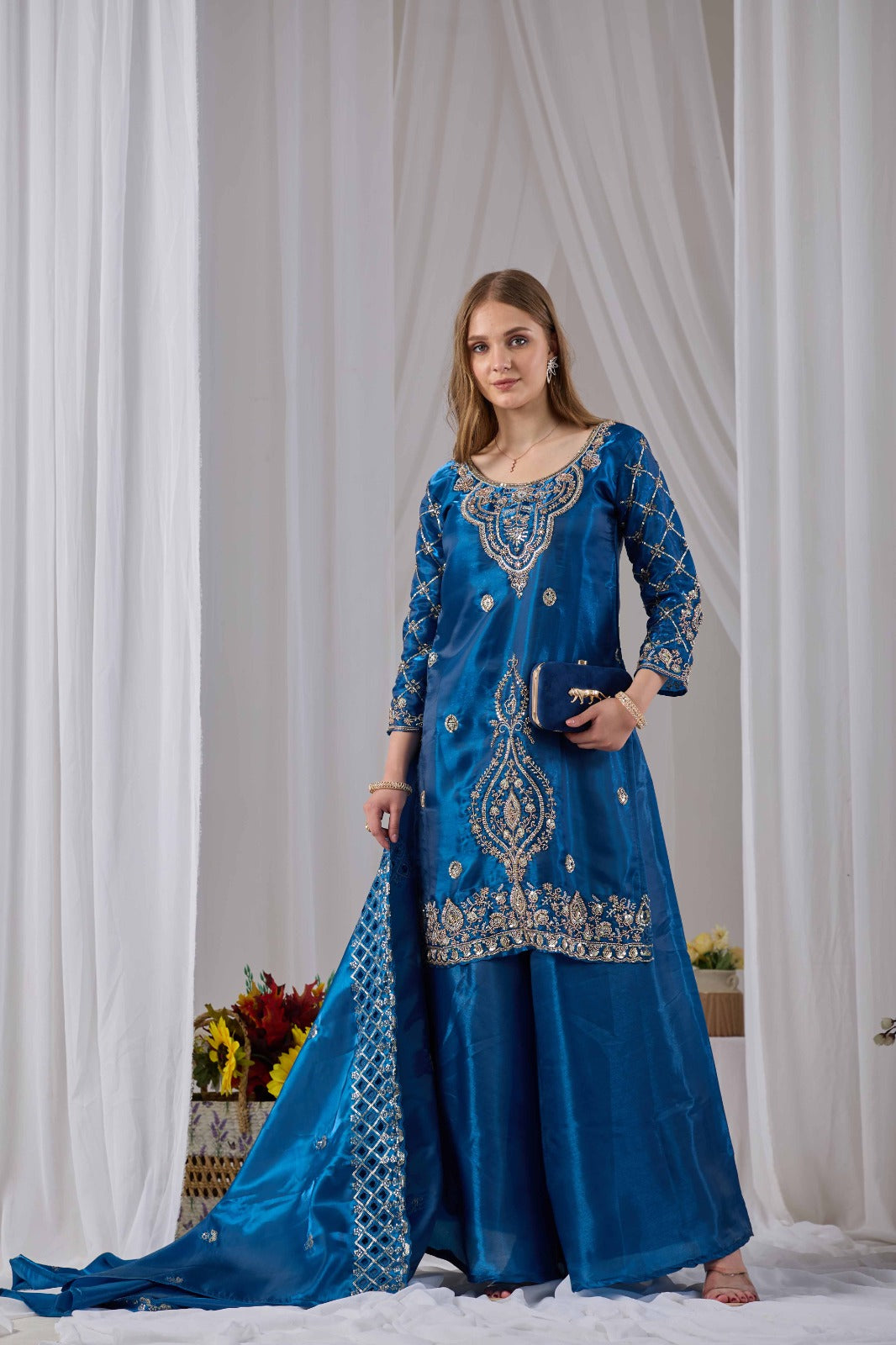 Faotivo Premium Collection Blue Silk Embroidered Set