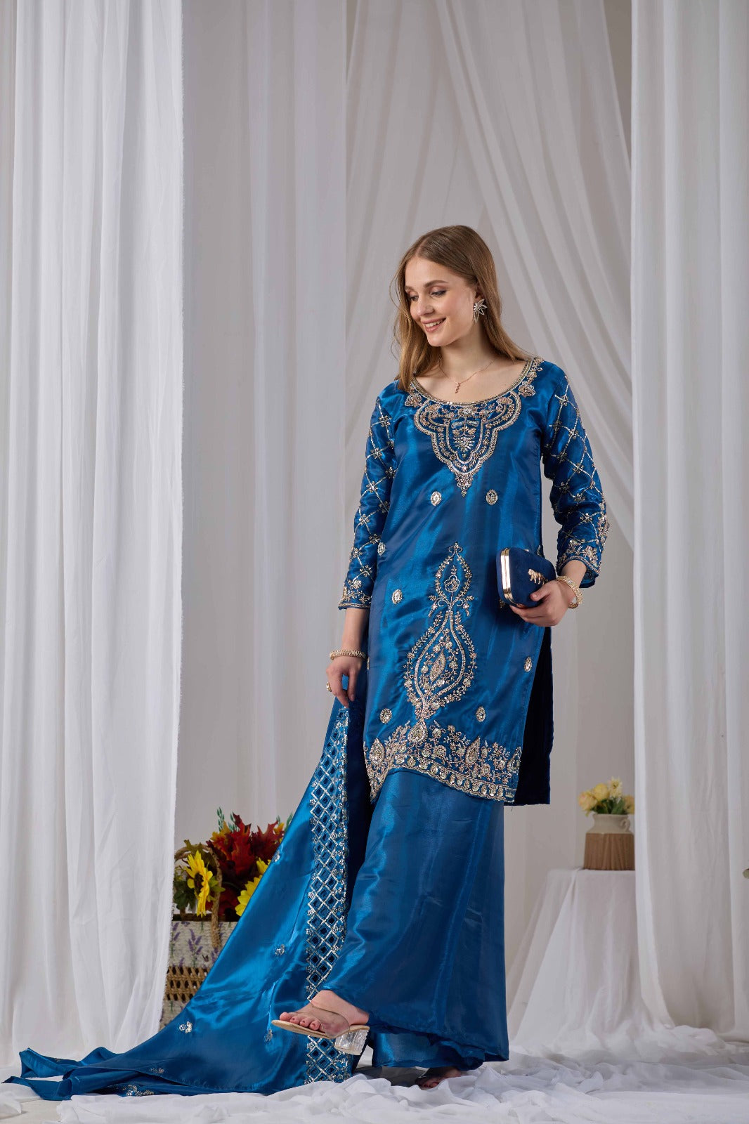 Faotivo Premium Collection Blue Silk Embroidered Set