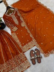 Gorgeous Fendy Silk Heavy Embroidered  Kurta Palazzo Dupatta Set
