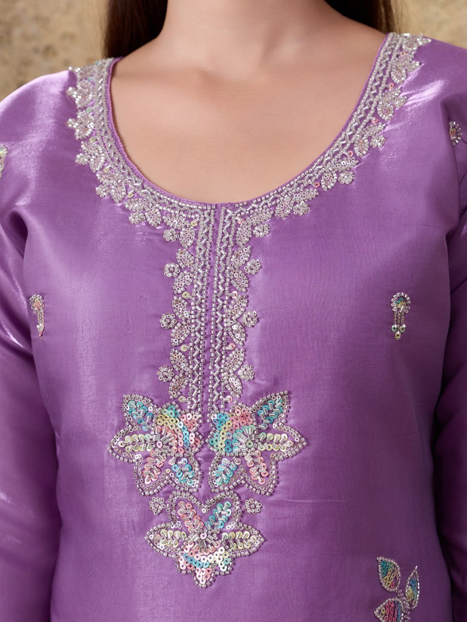 Beautiful Roman Glass Embroidered 3 Piece Kurta Pant Dupatta Set