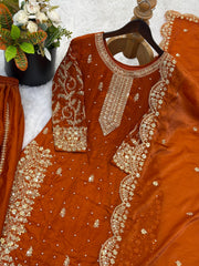 Gorgeous Fendy Silk Heavy Embroidered  Kurta Palazzo Dupatta Set