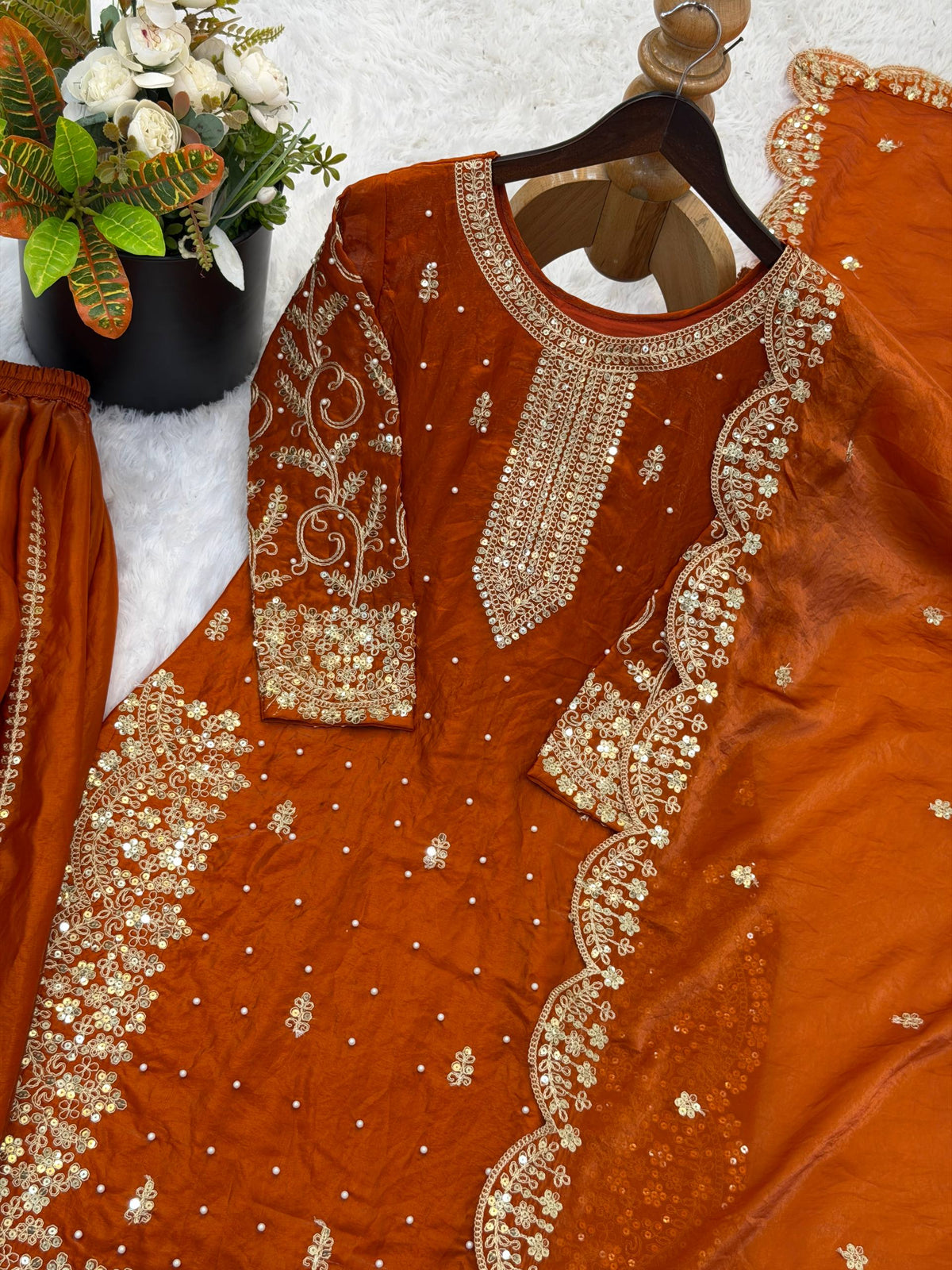 Gorgeous Fendy Silk Heavy Embroidered  Kurta Palazzo Dupatta Set